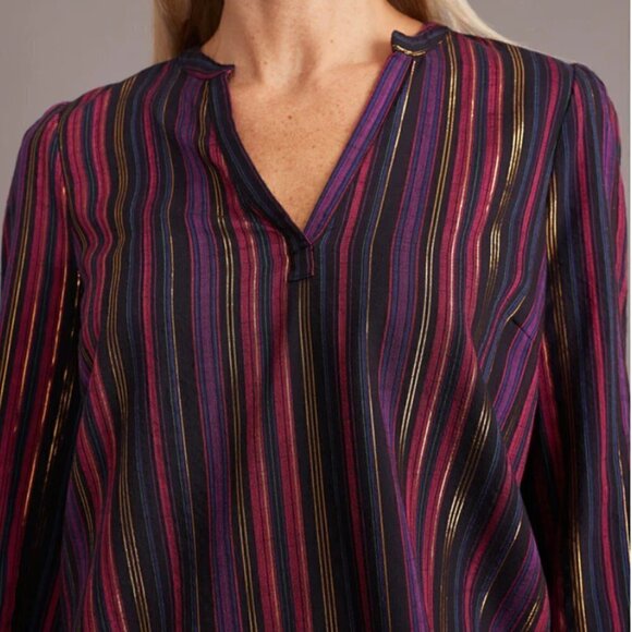 Marine Layer Jamie Banded Collar Top in Lurex Multi Stripe - Picture 5 of 7